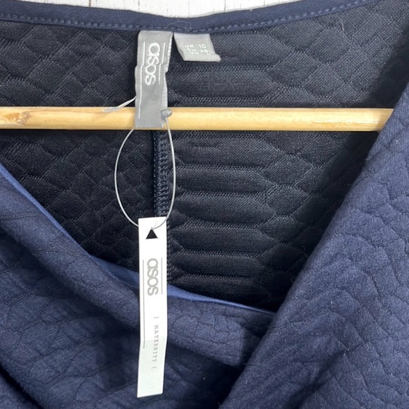 NWT ASOS MATERNITY Navy Quilted Sheath Dress Sleeveless Faux Wrap Size 6 - Picture 9 of 11